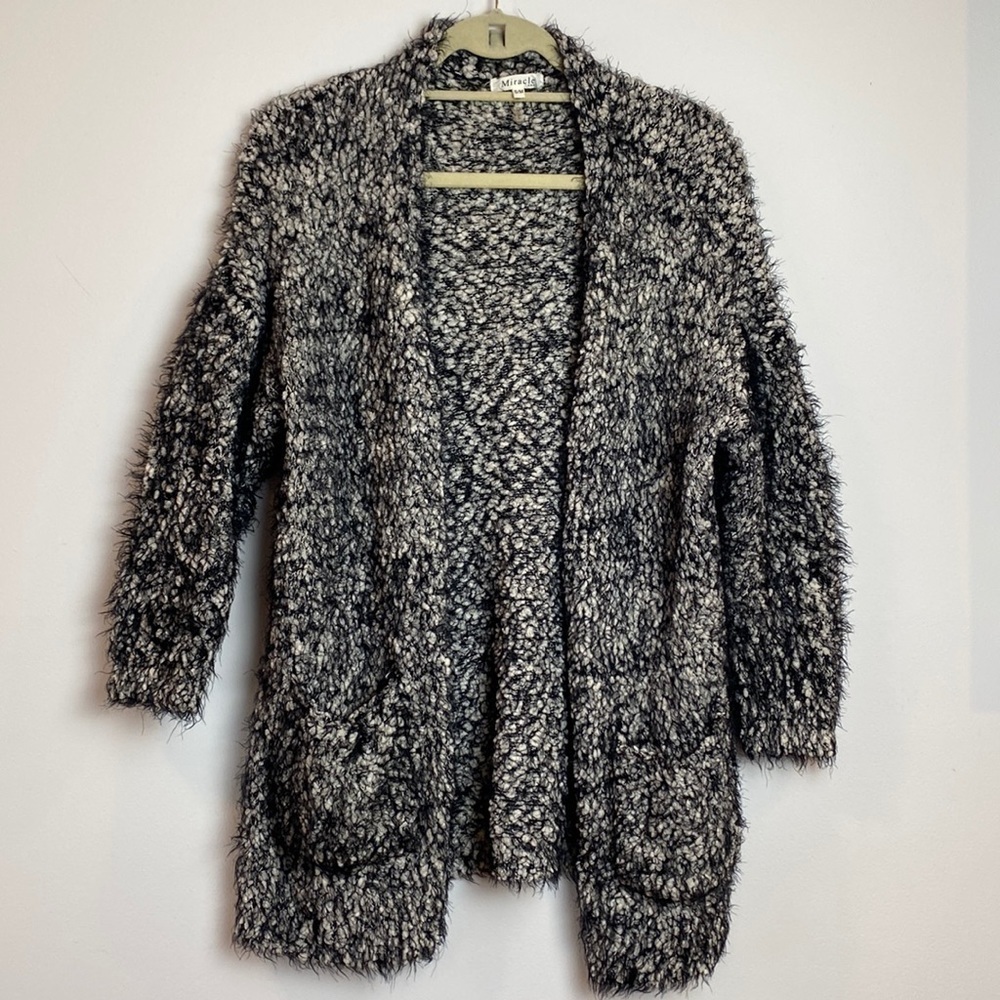 Miracle S/M Oversized Open Front Cardigan Black White